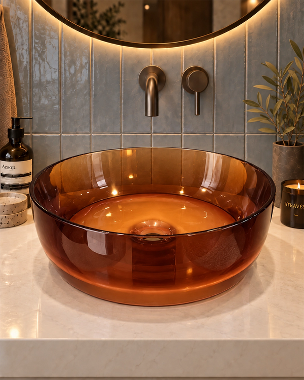 Lavabo 40 cm ciotola da appoggio Ischia in resina ambra
