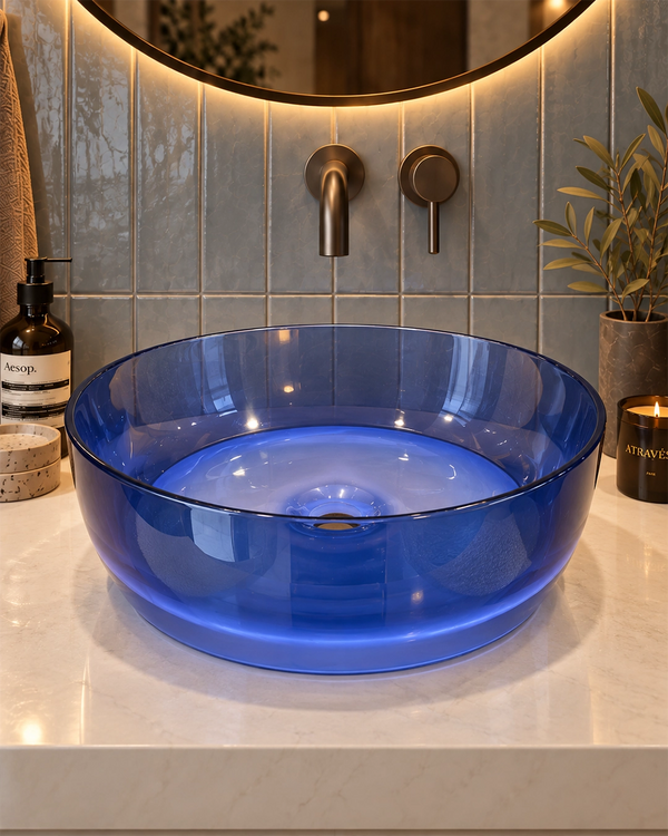 Lavabo 40 cm ciotola da appoggio Ischia in resina blu