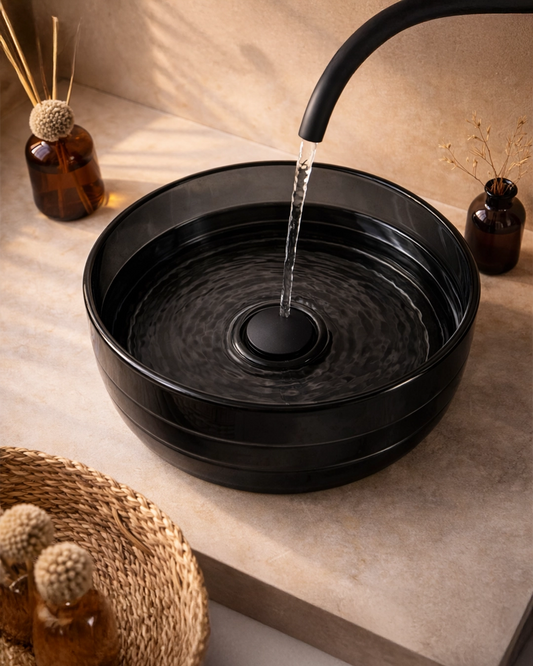 Lavabo 40 cm ciotola da appoggio Ischia in resina nero Exagonshop