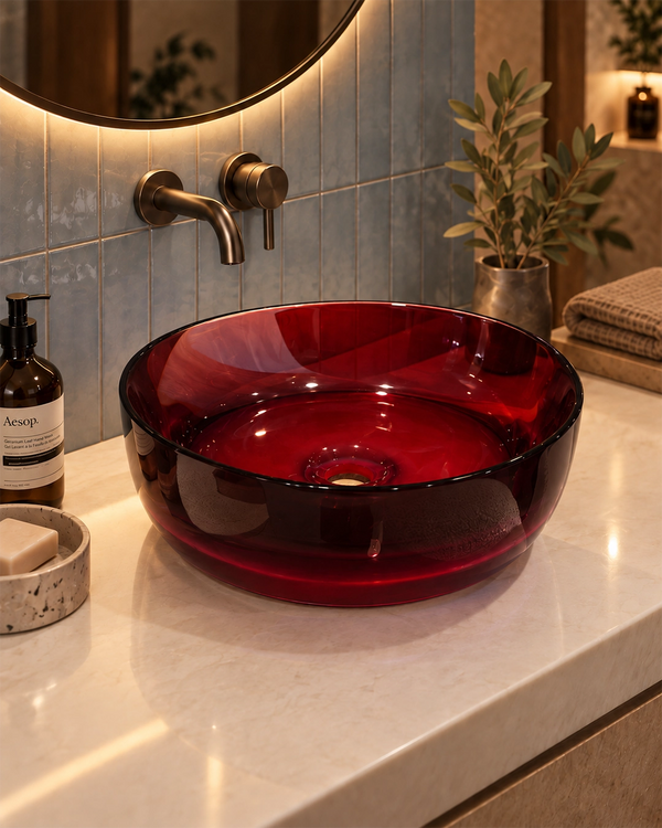 Lavabo 40 cm ciotola da appoggio Ischia in resina rosso