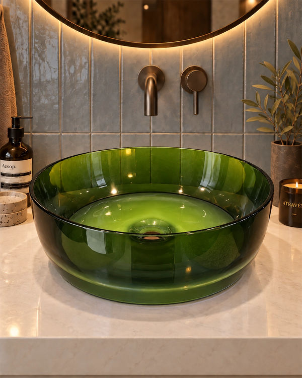 Lavabo 40 cm ciotola da appoggio Ischia in resina verde