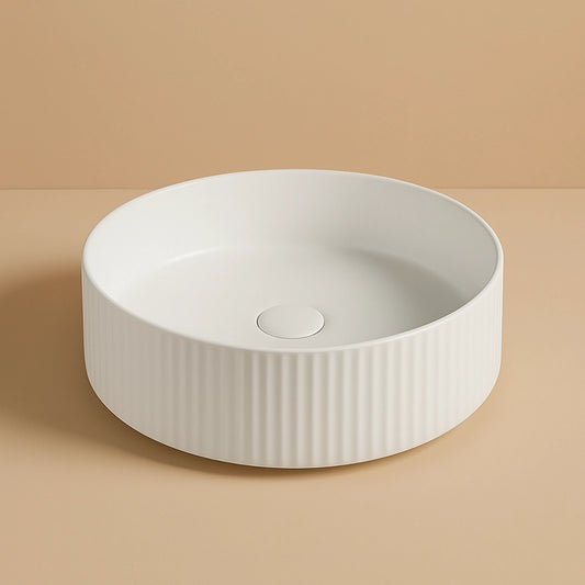 Lavabo 40 cm Roma cannettato tondo da appoggio bianco opaco