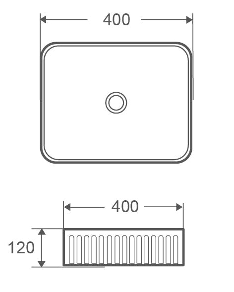 Lavabo 40x40 Roma cannettato da appoggio bianco lucido, vista laterale del profilo e della forma - Exagonshop