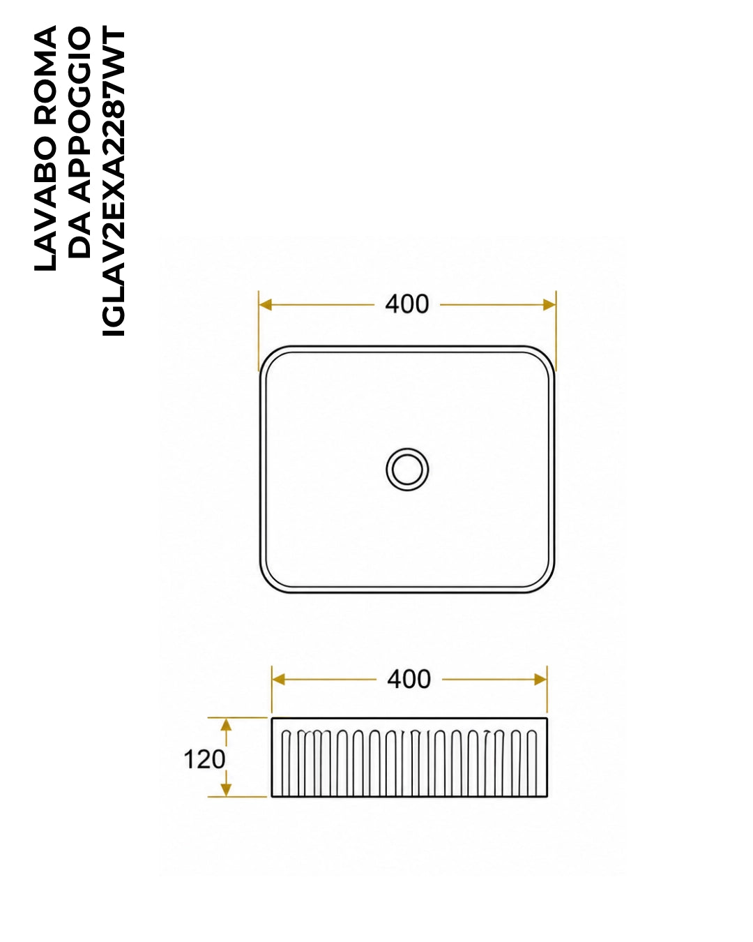 Lavabo 40x40 Roma cannettato da appoggio bianco lucido