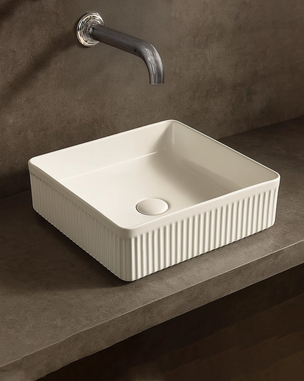 Lavabo 40x40 Roma cannettato da appoggio bianco lucido