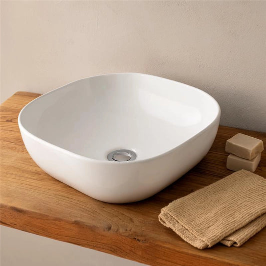 Lavabo 41,5x41,5 da appoggio ciotola in ceramica Bianco Lucido