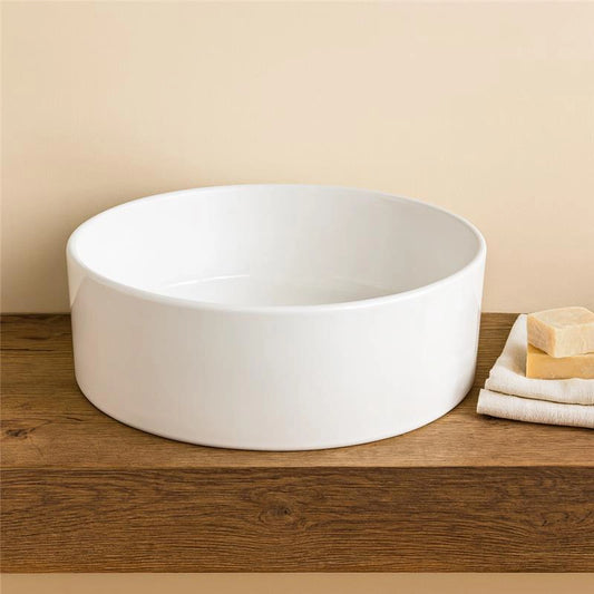 Lavabo 41 cm H 15,8 tondo da appoggio in ceramica Bianco Lucido