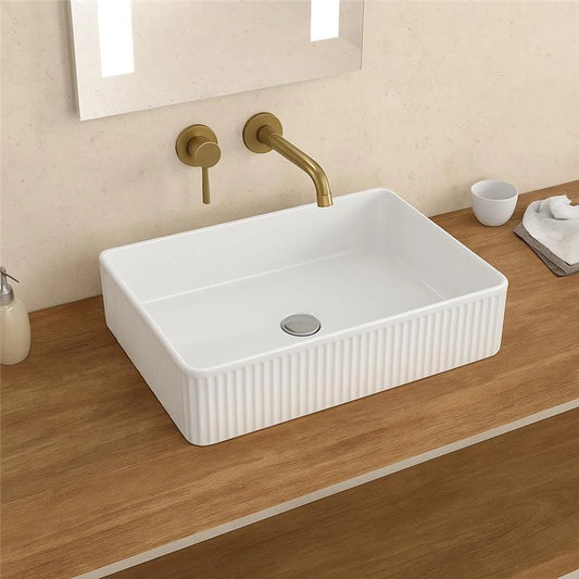 Lavabo 50X36 rettangolare da appoggio H 12 cm in porcellana bianco lucido