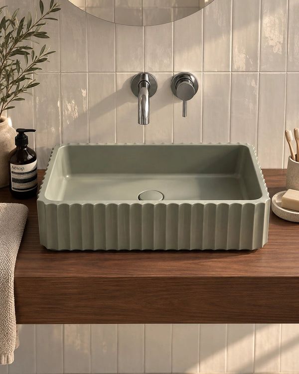 Lavabo 50x30 cannettato rettangolare da appoggio verde opaco Atene