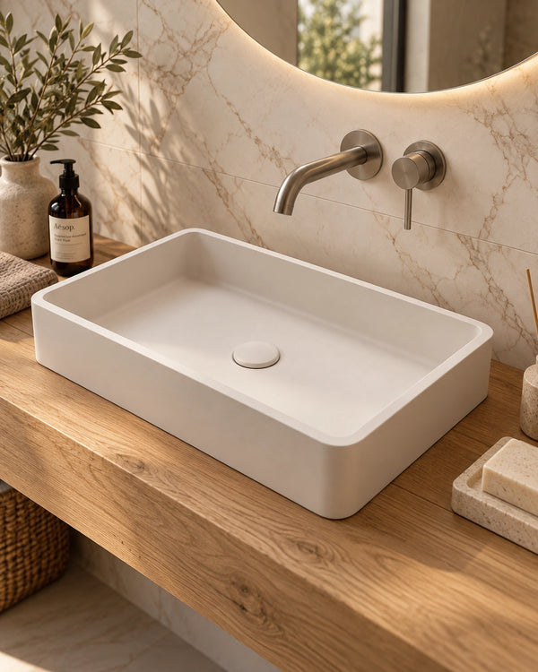 Lavabo 50x32 rettangolare da appoggio bianco opaco Capri
