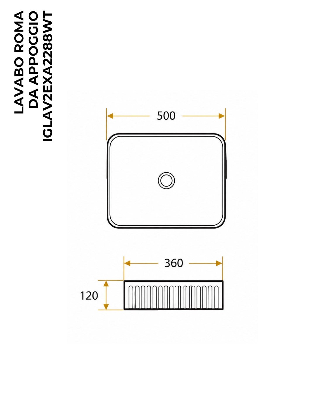 Lavabo 50x36 Roma cannettato da appoggio bianco lucido
