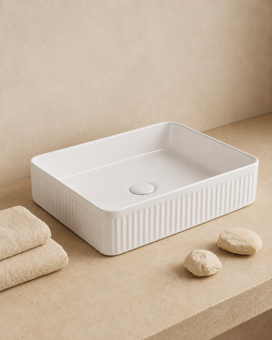 Lavabo 50x36 Roma cannettato da appoggio bianco lucido
