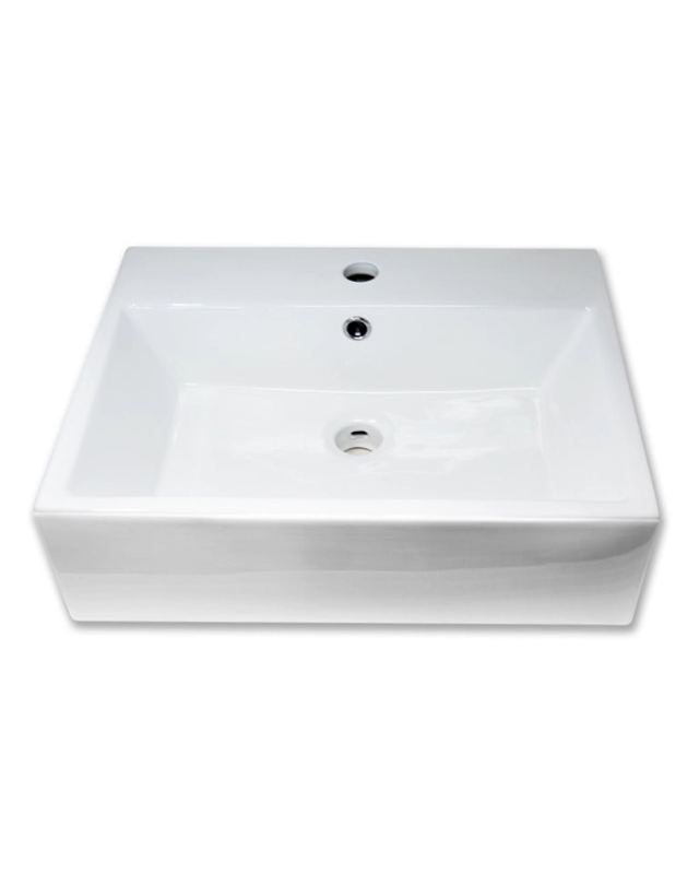 Lavabo 53x41 rettangolare in ceramica bianco lucido, vista frontale su sfondo bianco - Exagonshop