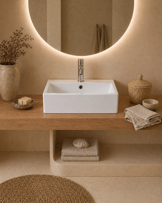 Lavabo 53x41 rettangolare in ceramica bianco lucido