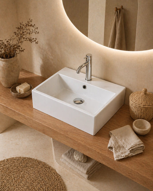 Lavabo 53x41 rettangolare in ceramica bianco lucido