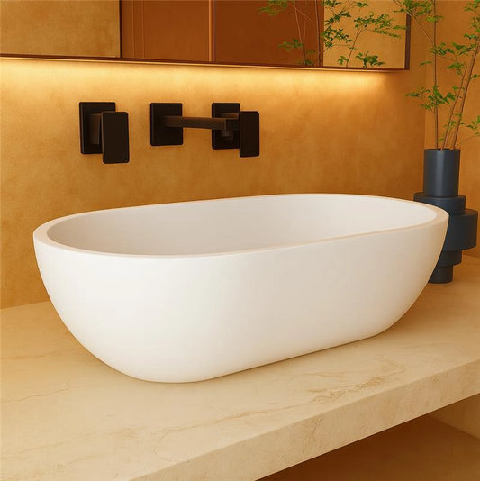 Lavabo 56x32 da appoggio Sondrio solid surface bianco opaco