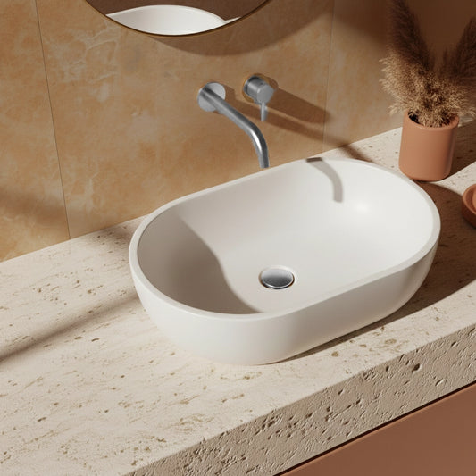 Lavabo 56x32 da appoggio Sondrio solid surface bianco opaco