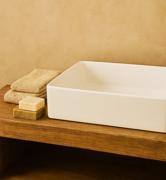 Lavabo 60,5x35,5 da appoggio in ceramica per top mobile bagno Bianco lucido