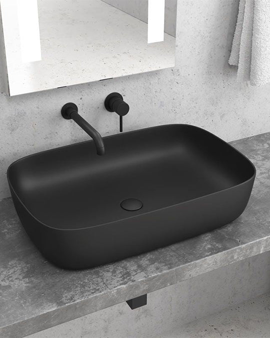Lavabo 60x39 Da Appoggio In Porcellana nero Opaco New Line Quadro