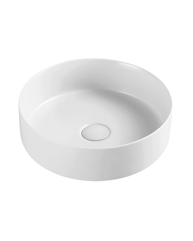 Lavabo 35,5 cm Roma tondo da appoggio bianco opaco, vista frontale su sfondo bianco - Exagonshop