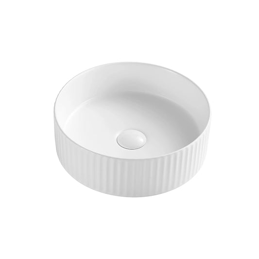 Lavabo 40 cm Roma cannettato tondo da appoggio bianco opaco