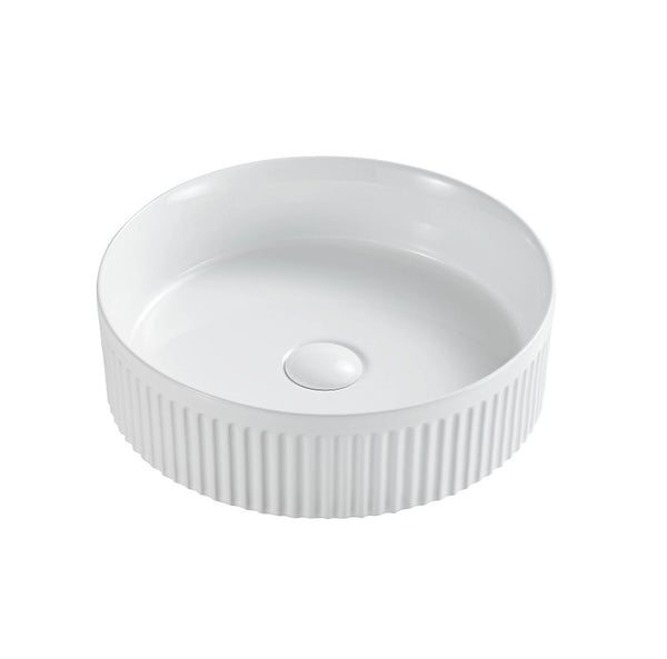 Lavabo 40 cm tondo Roma cannettato da appoggio bianco lucido