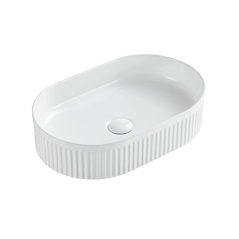 Lavabo 50x32 Roma cannettato ovale da appoggio bianco lucido