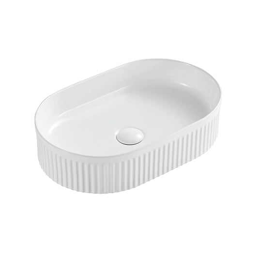 Lavabo 50x32 Roma cannettato ovale da appoggio bianco lucido