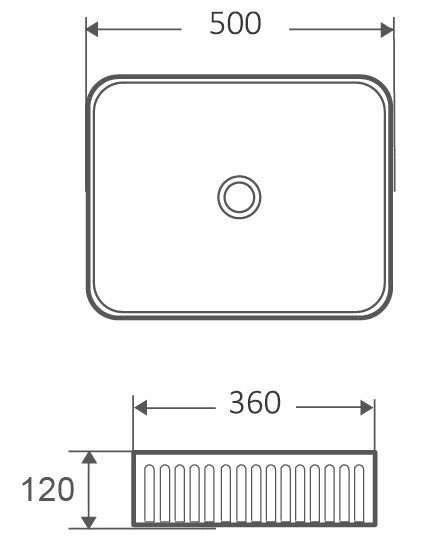 Lavabo 50x36 Roma cannettato da appoggio bianco lucido, vista laterale del profilo e della forma - Exagonshop