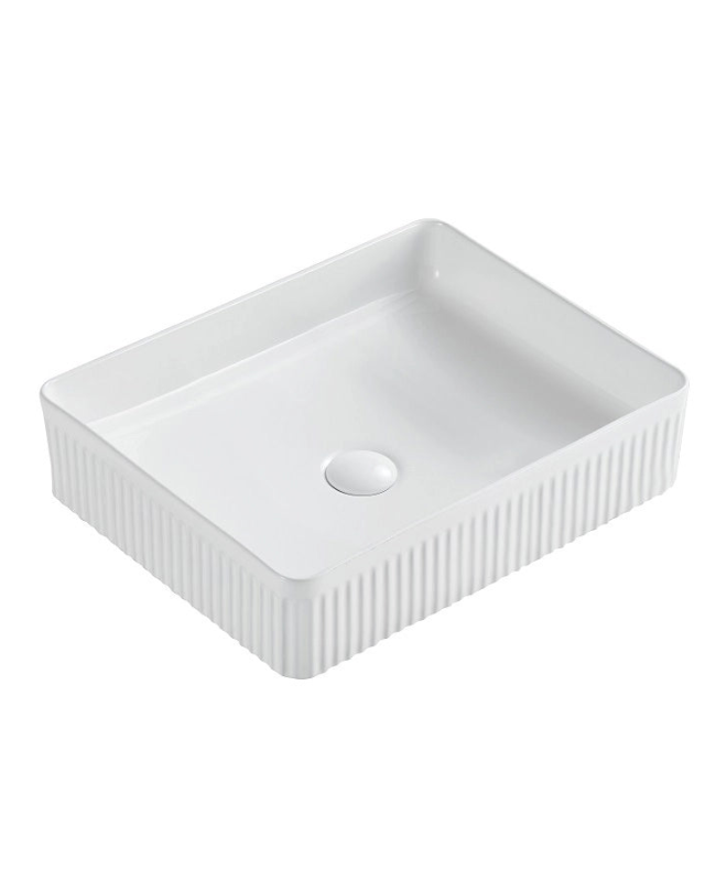 Lavabo 50x36 Roma cannettato da appoggio bianco lucido, vista frontale su sfondo bianco - Exagonshop