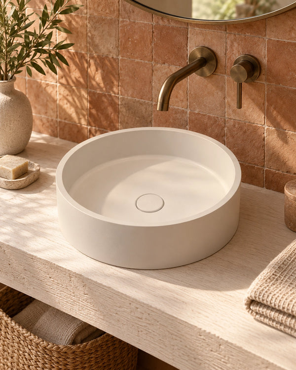 Lavabo tondo 39 cm da appoggio in cemento panna Capri