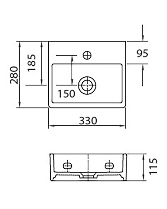 Lavamani 33x28 rettangolare Sospeso In Porcellana Bianca New Line B3