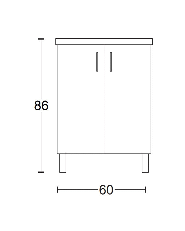 Disegno tecnico con quote di Lavatoio 60x50 bianco due ante e gocciolatoio - Exagonshop