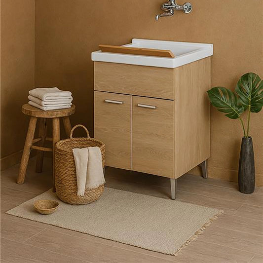 Lavatoio 60x50 rovere con vasca in resina e tavoletta Stella