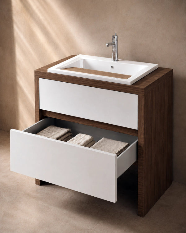 Lavatoio 79x65 caffe e bianco lucido con cassetto e vasca in termoforato