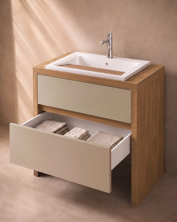 Lavatoio 79x65 noce e tortora opaco con cassetto e vasca in termoforato