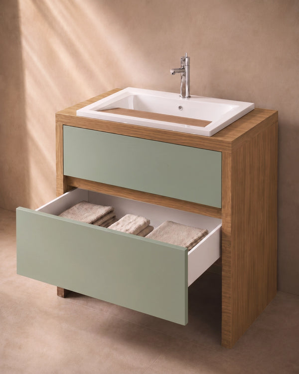 Lavatoio 79x65 noce e verde salvia con cassetto e vasca in termoforato