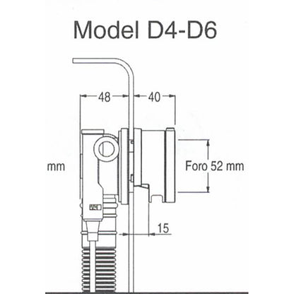 Disegno tecnico con quote di Makro D6 scarico vasca con erogazione per LINE-R3 nero opaco