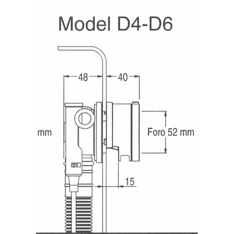 Disegno tecnico con quote di Makro D6 scarico vasca con erogazione per LINE-R3 nero opaco