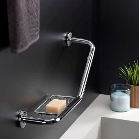 Maniglia vasca con portasapone cromo Architect Cosmic, retro con sistema di fissaggio a parete - Industrias Cosmic