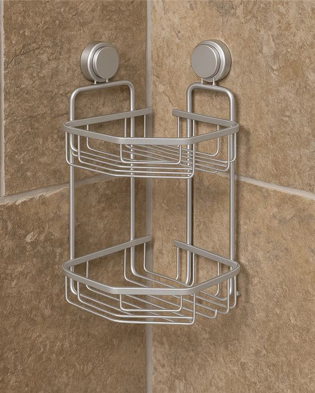 Mensola angolare doccia 2 ripiani silver installato in bagno moderno con ante in vetro temperato - Exagonshop