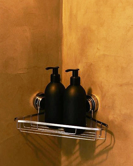 Mensola angolare vasca doccia in acciaio cromato Premium Cromo Lucido installato in bagno moderno con ante in vetro...