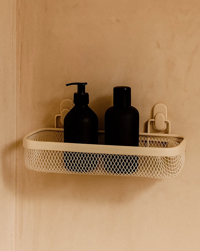Mensola doccia 1 ripiano crema Taki in opaco installato in bagno moderno con ante in vetro temperato - Exagonshop