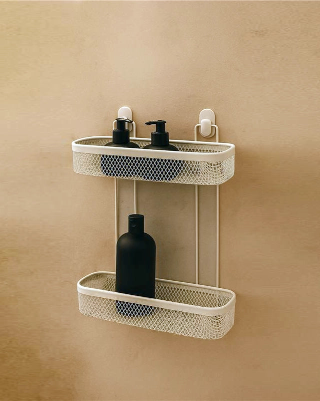 Mensola doccia 2 ripiani bianco Taki in opaco installato in bagno moderno con ante in vetro temperato - Exagonshop