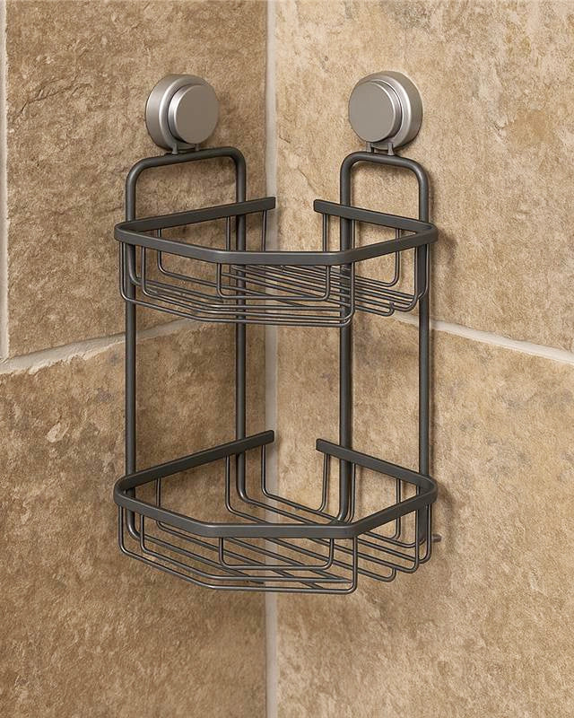 Mensola doccia angolare 2 ripiani in alluminio grigio Canna Di Fucile installato in bagno moderno con ante in vetro...