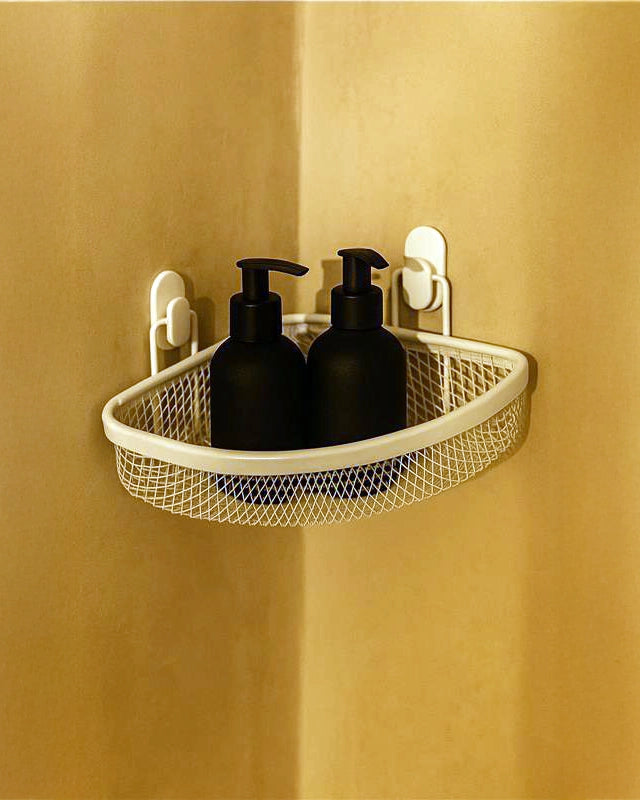 Mensola doccia angolare bianco Taki in opaco installato in bagno moderno con ante in vetro temperato - Exagonshop