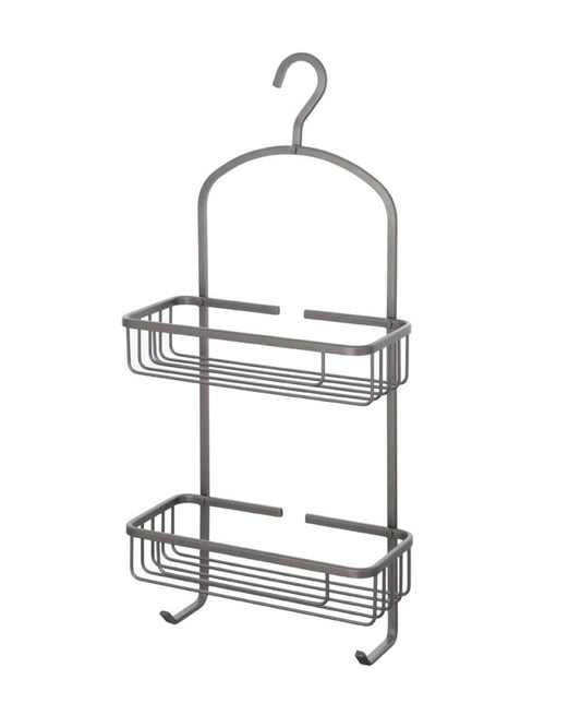 Mensola doppia con gancio doccia in alluminio grigio metallico Alu system