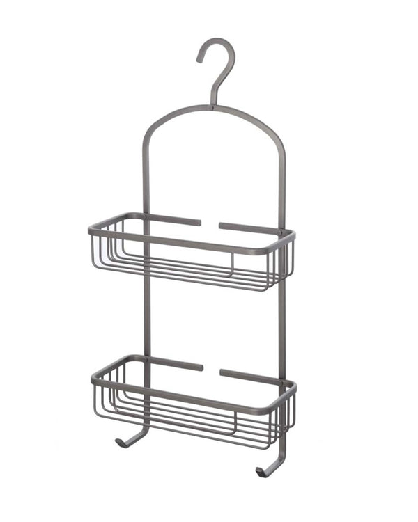 Mensola doppia con gancio doccia in alluminio grigio metallico Alu system