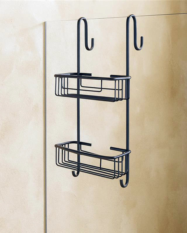 Mensola portasapone cavalletto per vetro doccia grigio in alluminio installato in bagno moderno con ante in vetro...