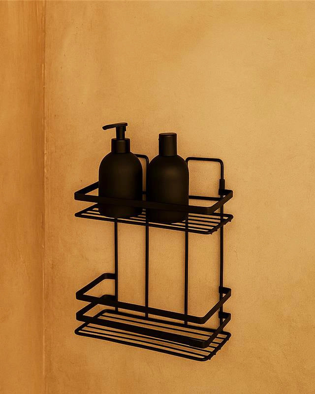 Mensola vasca doccia 2 ripiani in acciaio nero Cover Black Nero Opaco installato in bagno moderno con ante in vetro...